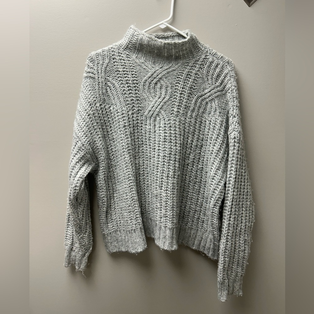 Aerie Grey Knit Cowlneck Sweater